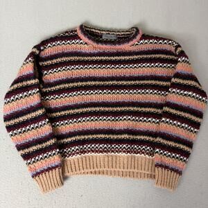 Elsamanda Italy Alpaca Wool Blend Striped Chunky Knit Sweater Women M Boho